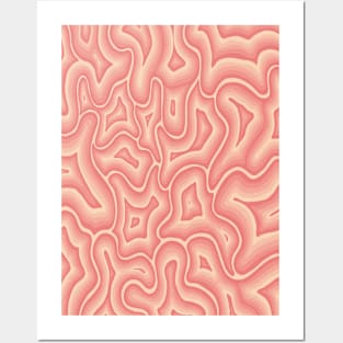 Coral Sunset Groovy Liquid Marble Swirl Posters and Art